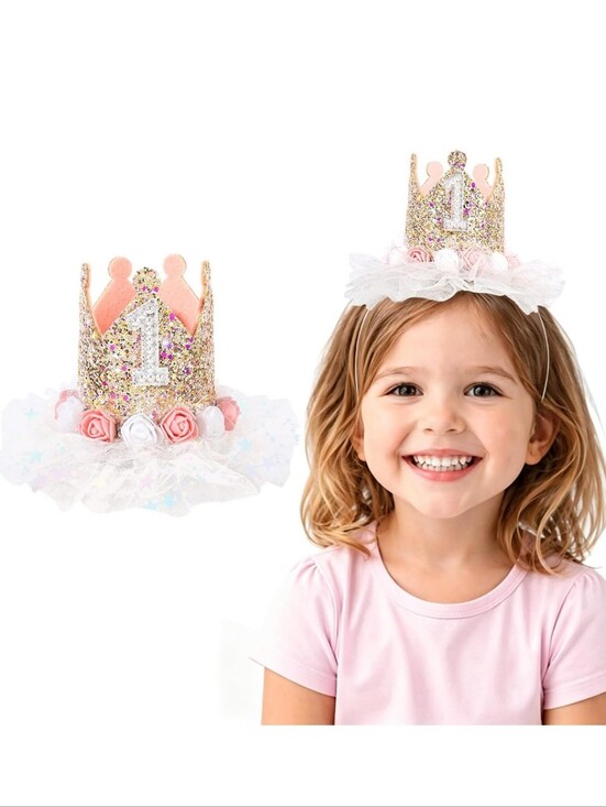 Other - Glitter Pink First Birthday Princess Crown Headband
